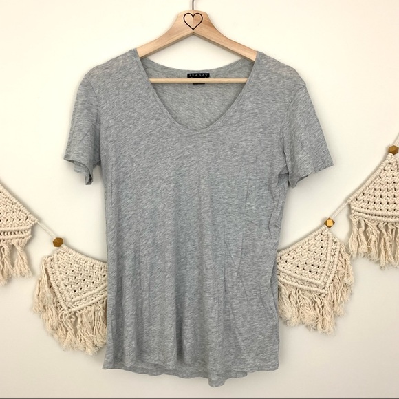 Theory Scoop Neck Heathered Gray T Shirt - Picture 2 of 8